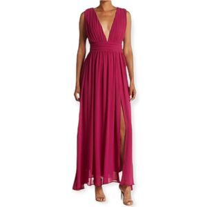 LOVE BY DESIGN Plunge V-neck Sleeveless Georgette Maxi Dress In Pink Size Small